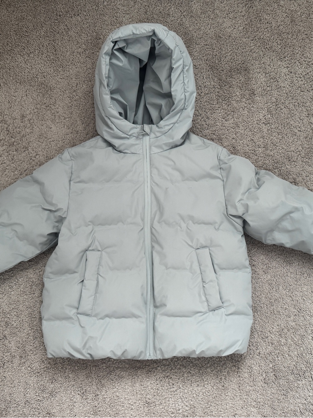 Zara Kids Hooded Puffer Jacket in Pale Blue